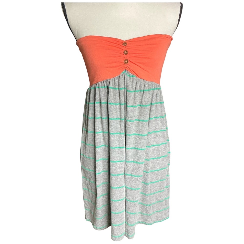 Rewind Coral Gray Striped Strapless Dress Women Large Empire Waist Mini